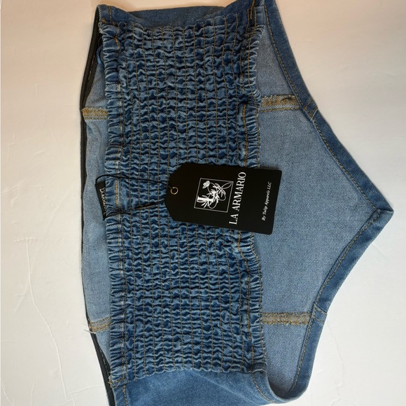 Denim Strapless Bandana Crop Top - Blue - Picture 8 of 9